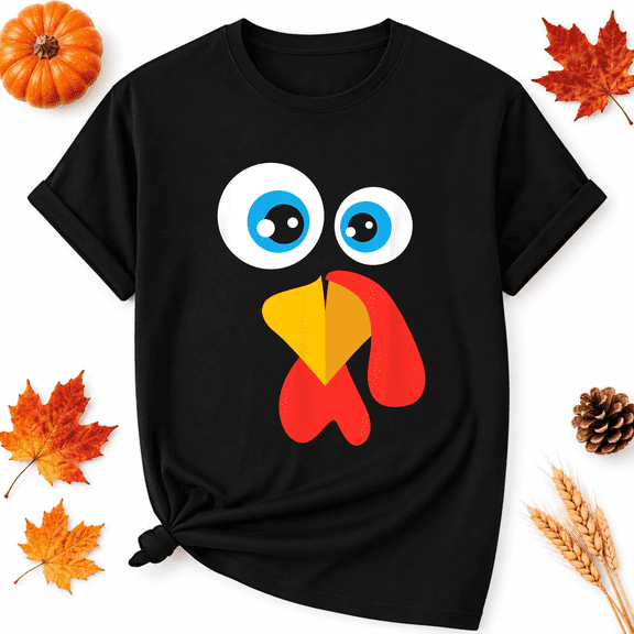 KeHetSoft Thanksgiving Oversized Turkey Face Cotton Graphic Unisex T-Shirt