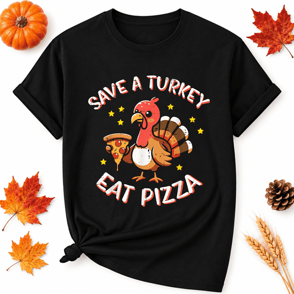 KeHetSoft Thanksgiving Pizza Over Turkey Cotton Graphic Unisex T-Shirt