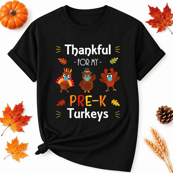 KeHetSoft Thanksgiving Pre K Turkey Teacher Cotton Graphic Unisex T-Shirt