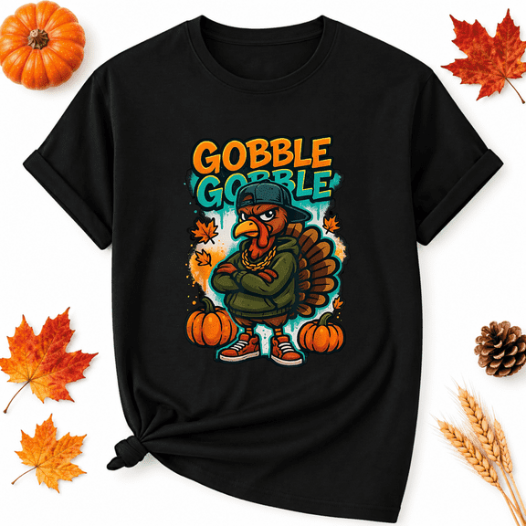 KeHetSoft Thanksgiving Streetwear Gobble Turkey Cotton Graphic Unisex T-Shirt
