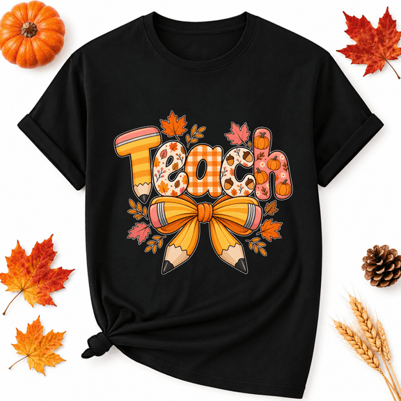 KeHetSoft Thanksgiving Teacher Bow Cotton Graphic Unisex T-Shirt