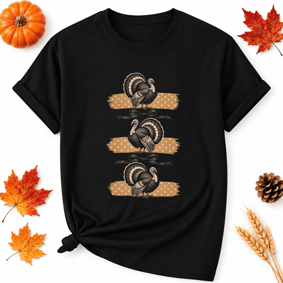 KeHetSoft Thanksgiving Vintage Turkey Stripes Cotton Graphic Unisex T-Shirt