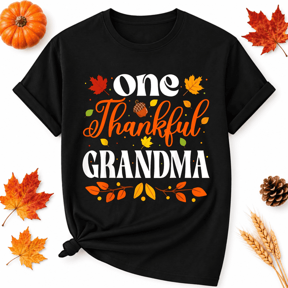 KeHetSoft Thanksgiving Women's Thankful Grandma Typography Cotton Graphic T-Shirt