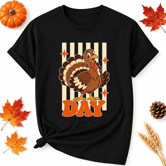KeHetSoft Turkey Day Thanksgiving Stripes Cotton Graphic Unisex T-Shirt