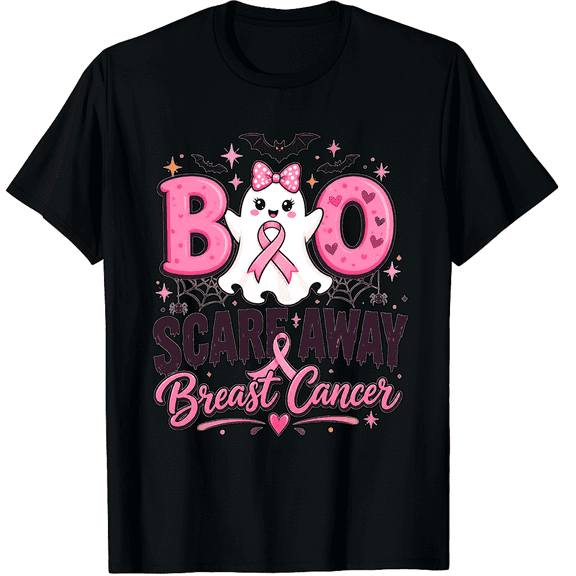 KeHetSoft Unisex Boo Ghost Breast Cancer Support Cotton Graphic T-Shirt