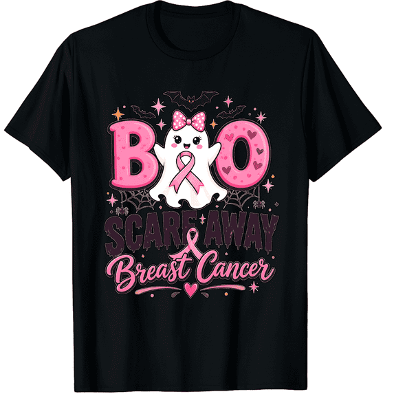 KeHetSoft Unisex Boo Ghost Breast Cancer Support Cotton Graphic T-Shirt