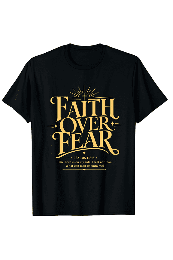 Unisex Gold Serif Scripture Faith Over Fear Cotton Graphic T-Shirt