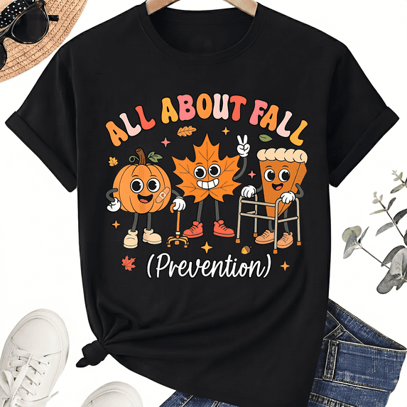 KeHetSoft Unisex Halloween All About Fall Prevention Cotton Graphic T-Shirt