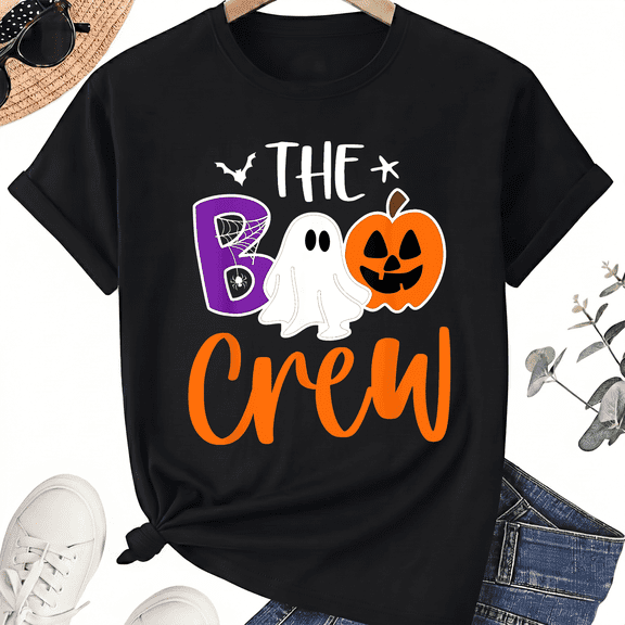 KeHetSoft Unisex Halloween Boo Crew Cotton Graphic T-Shirt