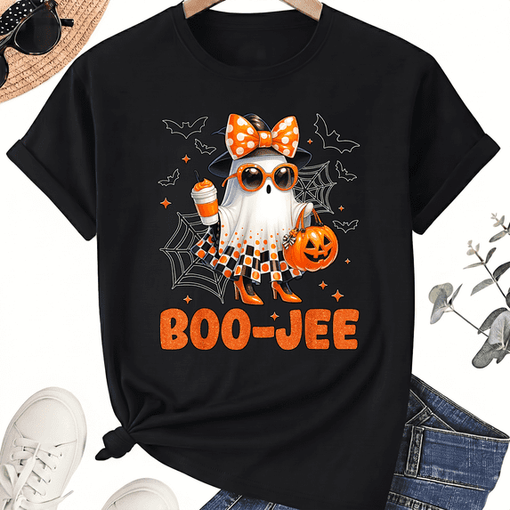 KeHetSoft Unisex Halloween Boo Jee Ghost Cotton Graphic T-Shirt