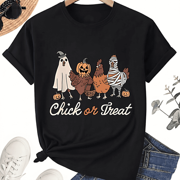 KeHetSoft Unisex Halloween Chick Or Treat Cotton Graphic T-Shirt