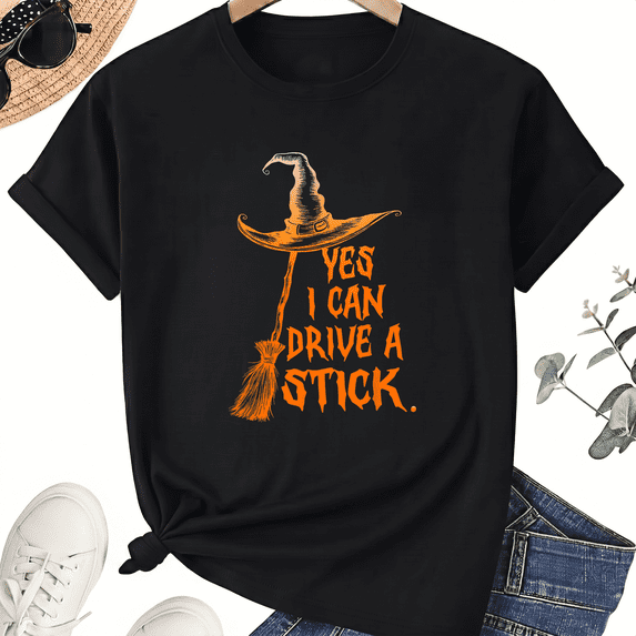 KeHetSoft Unisex Halloween Drive A Stick Witch Cotton Graphic T-Shirt