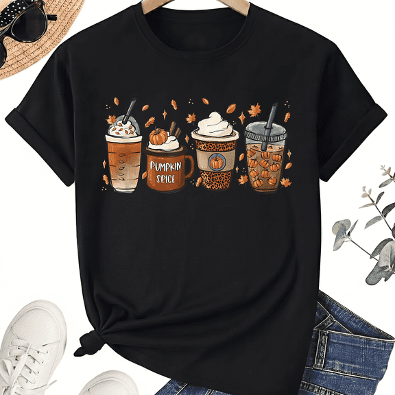 KeHetSoft Unisex Halloween Fall Coffee Cups Cotton Graphic T-Shirt