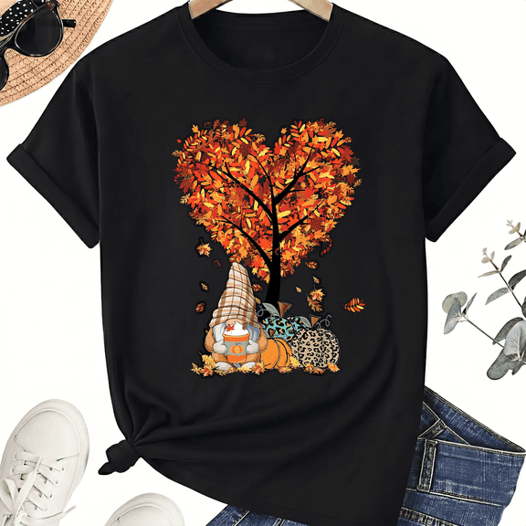 KeHetSoft Unisex Halloween Fall Heart Tree Cotton Graphic T-Shirt