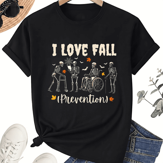 KeHetSoft Unisex Halloween Fall Prevention Skeleton Cotton Graphic T-Shirt