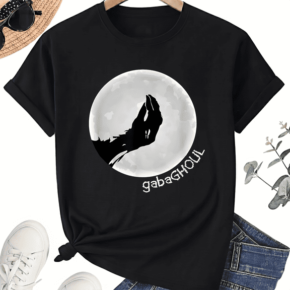 KeHetSoft Unisex Halloween Ghostly Moon Hand Cotton Graphic T-Shirt