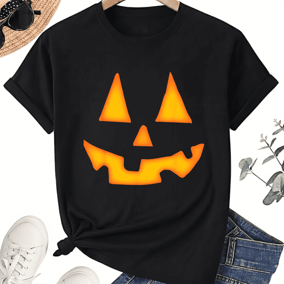 KeHetSoft Unisex Halloween Jack O Lantern Face Cotton Graphic T-Shirt