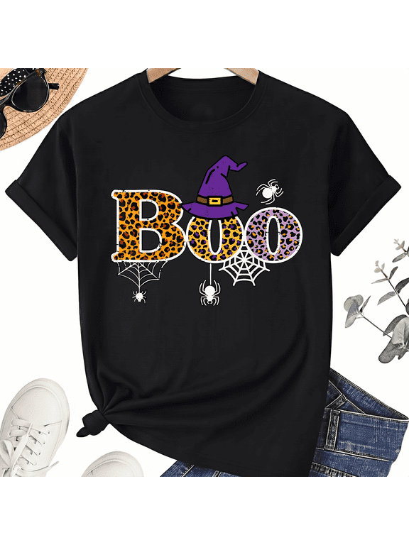 Unisex Halloween Leopard Boo Cotton Graphic T-Shirt