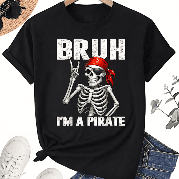 KeHetSoft Unisex Halloween Pirate Skeleton Cotton Graphic T-Shirt