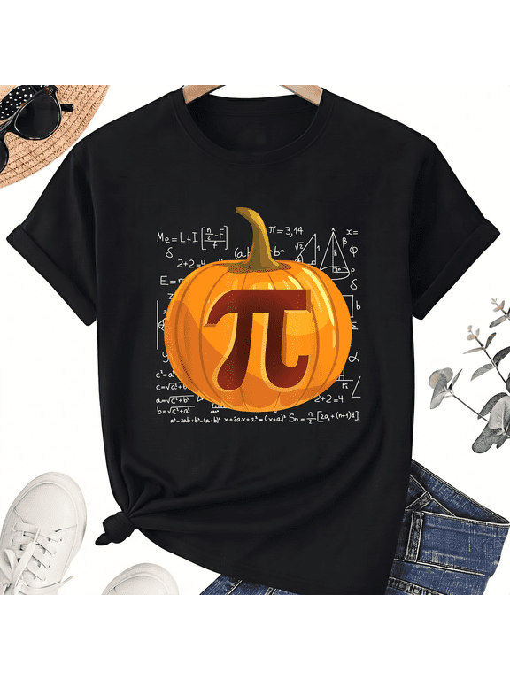 Unisex Halloween Pumpkin Pi Math Cotton Graphic T-Shirt