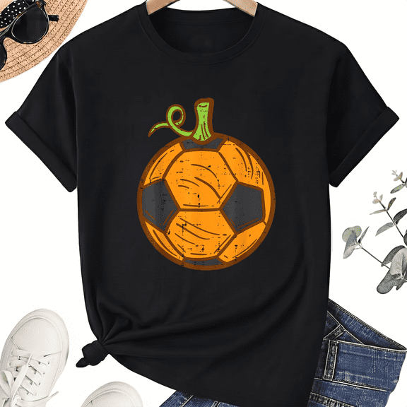 KeHetSoft Unisex Halloween Pumpkin Soccer Ball Cotton Graphic T-Shirt