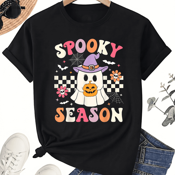 KeHetSoft Unisex Halloween Retro Spooky Season Cotton Graphic T-Shirt