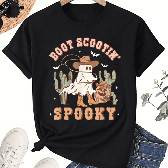 KeHetSoft Unisex Halloween Spooky Cowboy Cotton Graphic T-Shirt