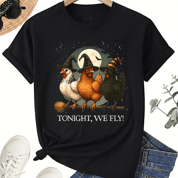 KeHetSoft Unisex Halloween Witch Hens Cotton Graphic T-Shirt