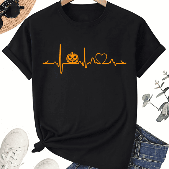 KeHetSoft Unisex Heartbeat Halloween Cotton Graphic T-Shirt