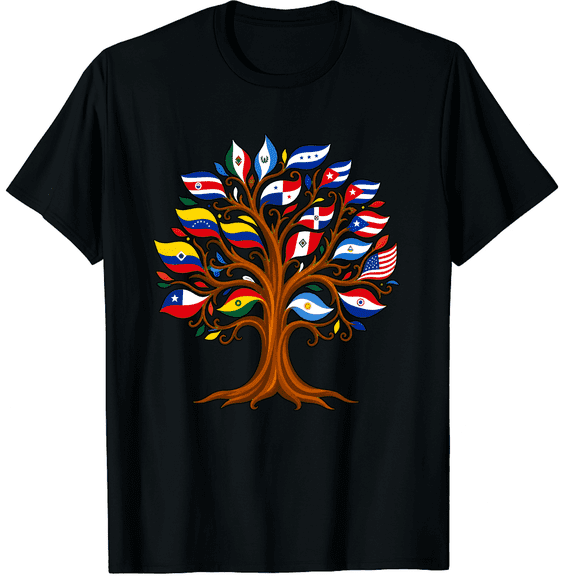 KeHetSoft Unisex Hispanic Heritage Country Flag Tree Cotton T-Shirt