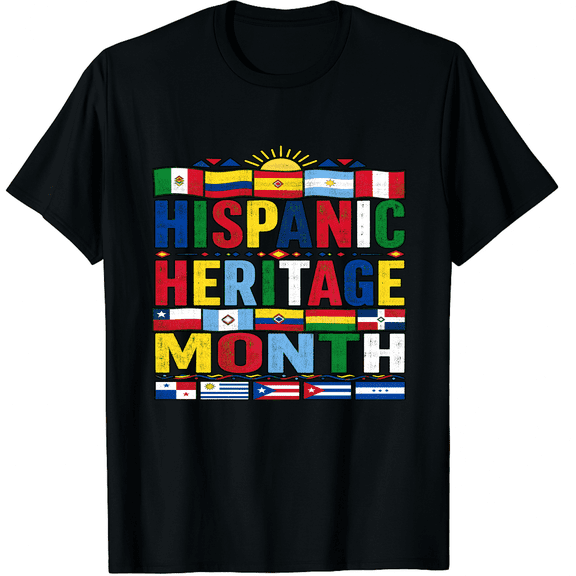 KeHetSoft Unisex Hispanic Heritage Flag Block Cotton T-Shirt