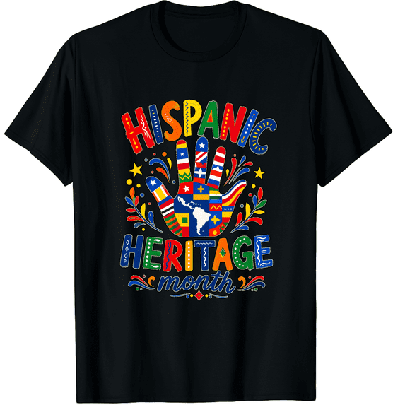 KeHetSoft Unisex Hispanic Heritage Flag Hand Cotton T-Shirt
