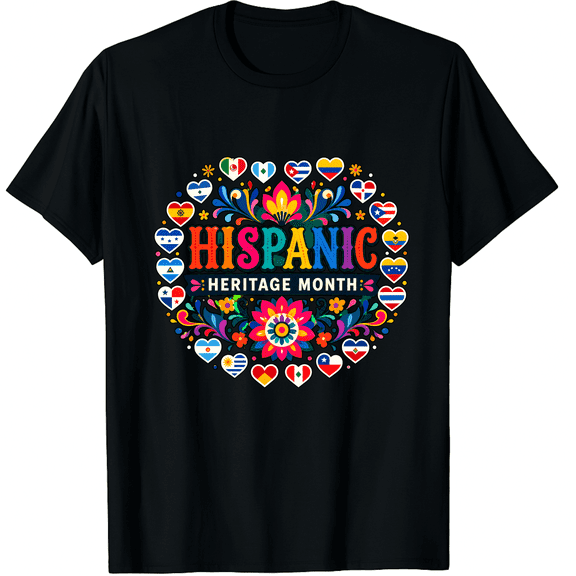 KeHetSoft Unisex Hispanic Heritage Flag Heart Wreath Cotton T-Shirt