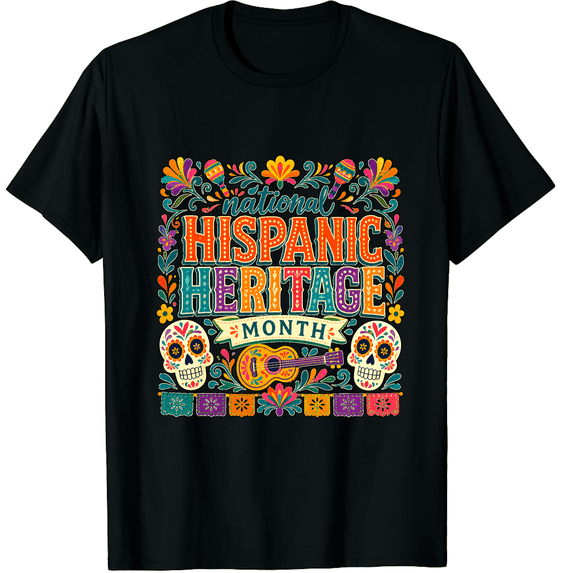 KeHetSoft Unisex Hispanic Heritage Folk Skull And Guitar Cotton T-Shirt