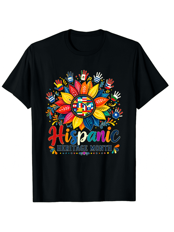 Unisex Hispanic Heritage Sunflower Flag Hand Cotton T-Shirt