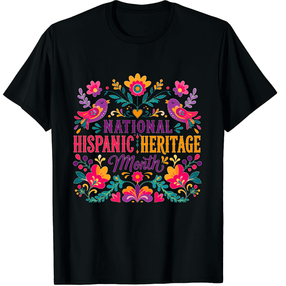 KeHetSoft Unisex National Hispanic Heritage Folk Bird Floral Cotton T-Shirt