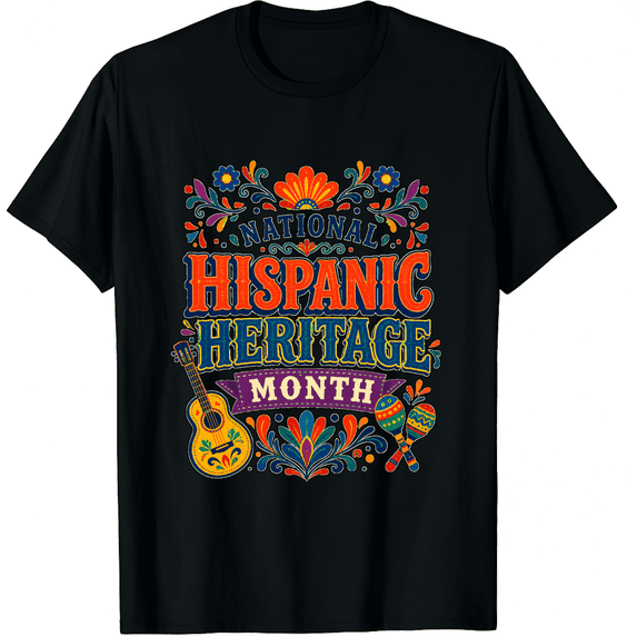 KeHetSoft Unisex National Hispanic Heritage Guitar Floral Cotton T-Shirt