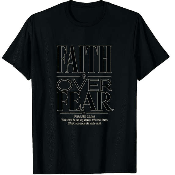 KeHetSoft Unisex Outline Scripture Faith Over Fear Cotton Graphic T-Shirt