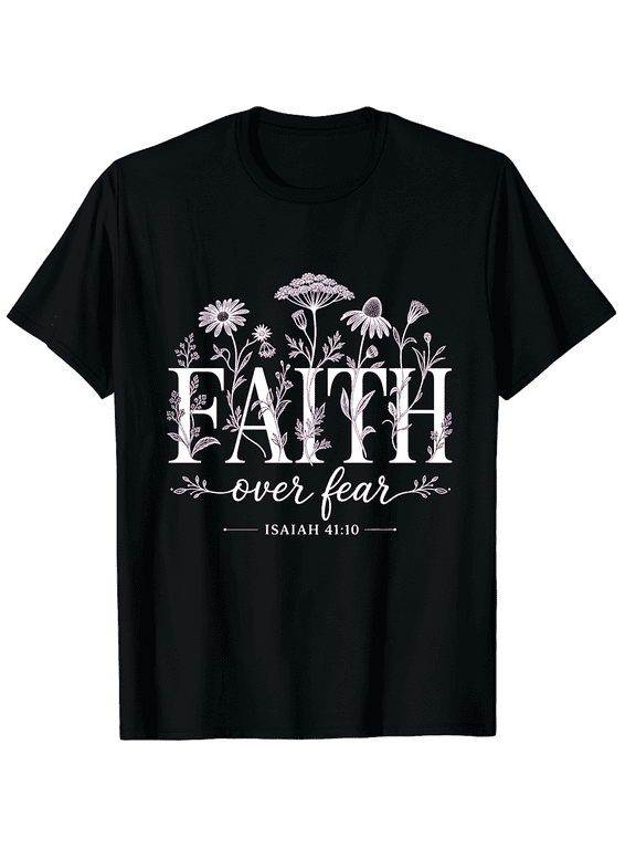 Unisex Purple Wildflower Isaiah Scripture Faith Over Fear Cotton Graphic T-Shirt