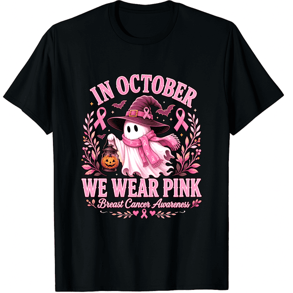 KeHetSoft Unisex Scarf Ghost Breast Cancer Awareness Cotton Graphic T-Shirt