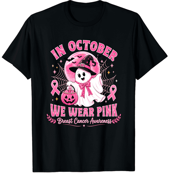 KeHetSoft Unisex Witch Ghost Breast Cancer Awareness Cotton Graphic T-Shirt
