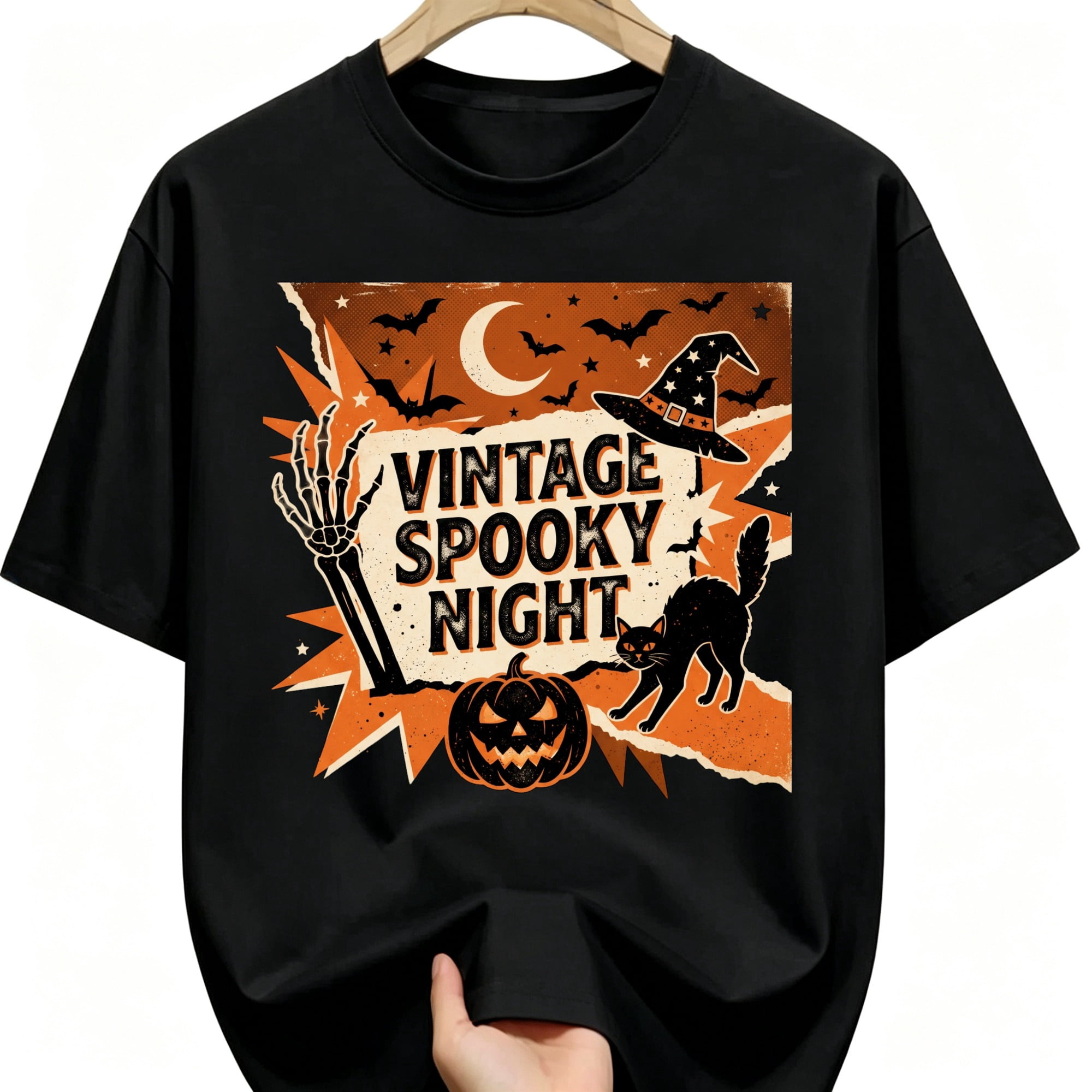 KeHetSoft Vintage Spooky Night Skeleton Hand Witch Hat Black Cat ...