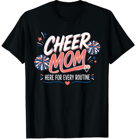 KeHetSoft Women's Coral Pom Cheer Mom Cotton Graphic T-Shirt