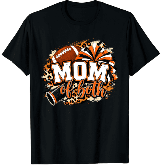 KeHetSoft Women's Football Cheer Mom Leopard Brush Cotton Graphic T-Shirt
