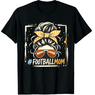 KeHetSoft Women's Football Mom Messy Bun Cotton Graphic T-Shirt