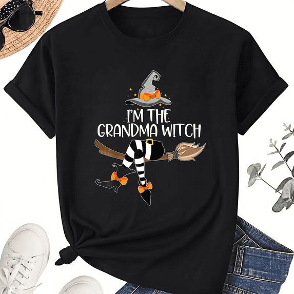 KeHetSoft Women's Grandma Witch Cotton Halloween Graphic T-Shirt
