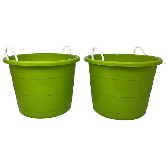 KeLiang 17 Gallon Indoor Outdoor Storage Bucket w/Rope Handles for Sports Equipment, Party Cooler, Gardening, Toys and Laundry, Bold Lime Green (2 Pack)