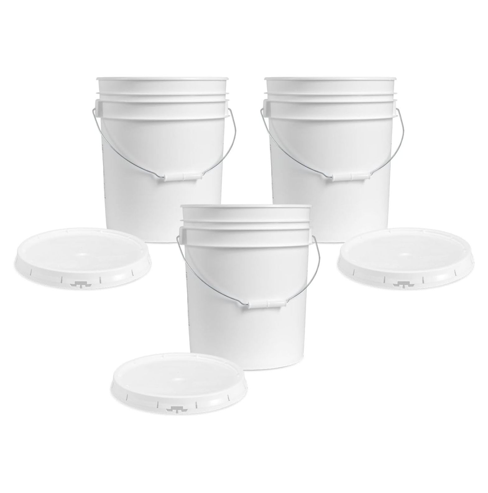 KeLiang, 5 Gallon Plastic Bucket with Airtight Lid I Food Grade Bucket | White | BPA- I Heavy Duty 90 Mil All Purpose Pail Reusable I Made in USA |3 Count
