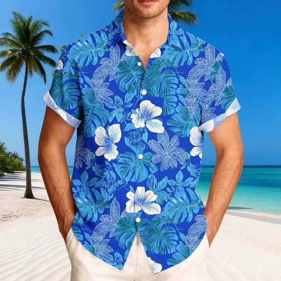 KeShDi 3x Button Up Shirt Mens Casual Trendy Turndown Collar Printing Short Sleeve Button Shirt Blouse Light Blue 5X