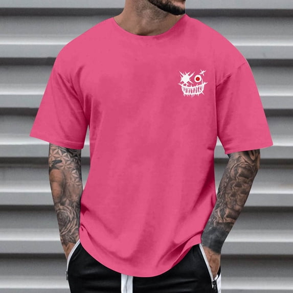 KeShDi 4x Shirts for Men Graphic Tee Printed Round Neck Short Sleeve Blouse Red M